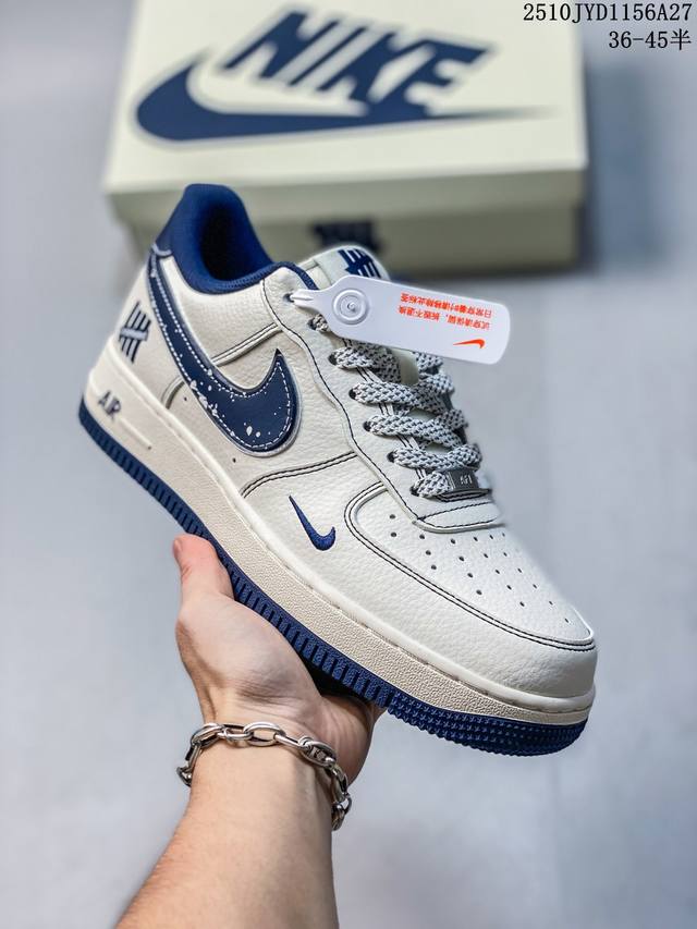 海外限量发售！公司级Nike Air Force 1 '07 Low “Un联名 深蓝泼墨勾”空军一号 低帮 运动鞋 休闲鞋 折边针车 工艺难度大 原楦头原纸板