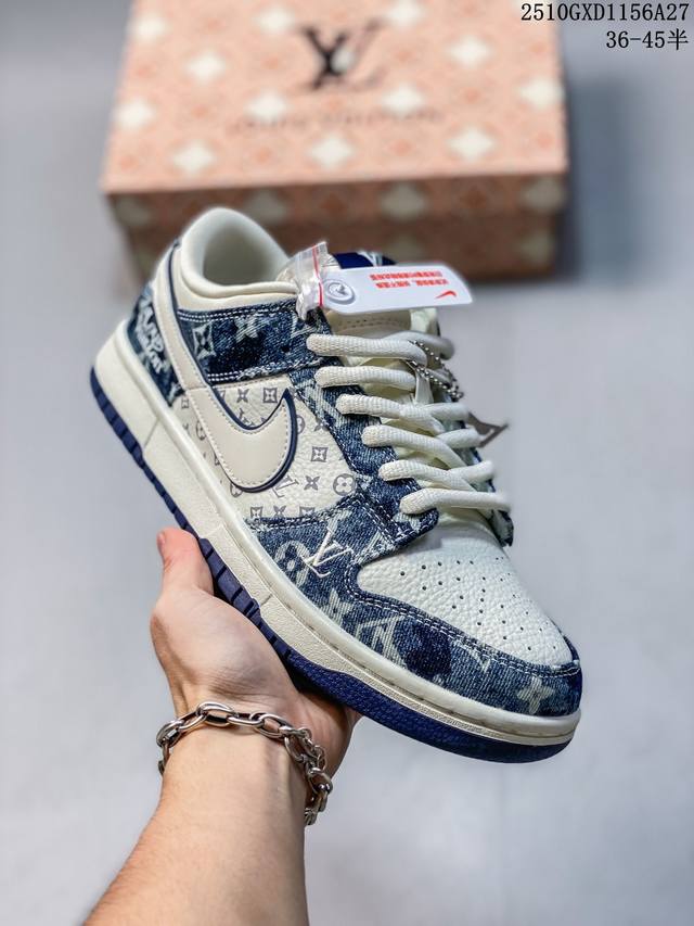 Nike Sb Dunk Low“Lv联名 白蓝牛仔” 高端定制 低帮休闲板鞋 定制鞋盒 高端防水材料 顶级夜光效 Ortholite鞋垫透气防臭 大厂纯原品质