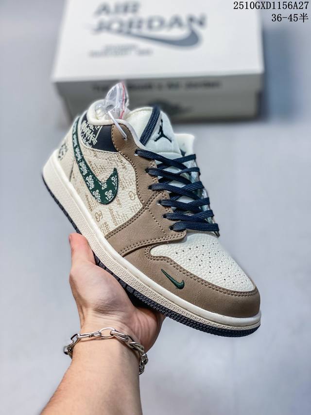 海外爆款限量发售！高端定制Air Jordan 1 Low Aj1 乔1 “斯图西联名---米白棕绿”高端定制 低帮复古篮球鞋 #定制鞋盒 大厂纯原品质出货 超