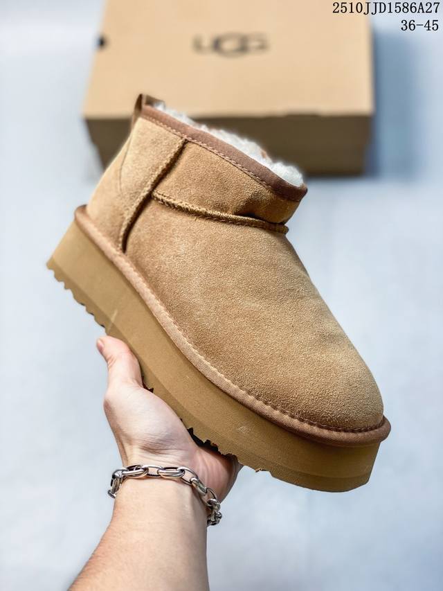 公司级 Ugg雪地靴 中帮筒靴 时尚舒适男女鞋厚底增高长筒靴 俏皮可爱的百变造型， 美国轻奢品牌Ugg 平底系列冬季 雪地休闲保暖毛毛雪地靴。官方同步包装 检验