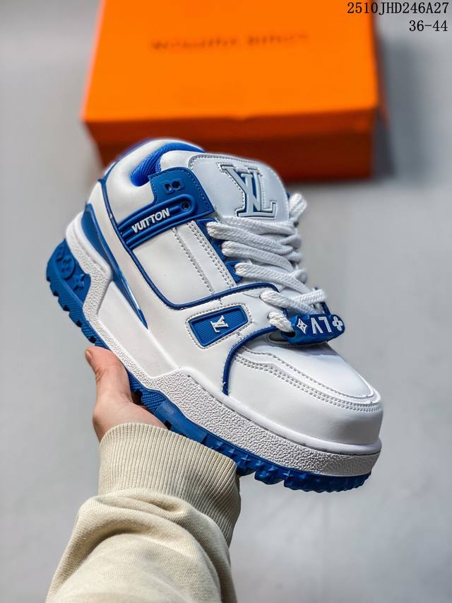 Louis Vuitton Trainer Maxi 小胖丁 皮革 标识珠饰点缀 低帮 板鞋 男女同款 白蓝 10Jxd246A27