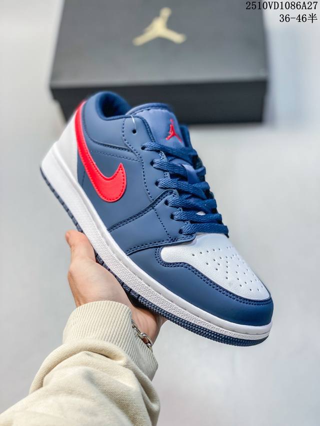 长期福利供应款 头层拼接 全码齐 长期补货 Air Jordan 1 Low Og Black And Dark Powder Blue 低帮 Aj1 乔丹1代