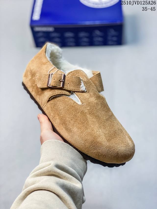 加毛 博肯高品质，春季爆款出货，推手私 经典品质 德国勃肯男女款牛皮绒面革软底Boston包头拖鞋 Zp同源皮料，不贴皮增加假厚度！ Zp同源榉木颗粒软木，区分