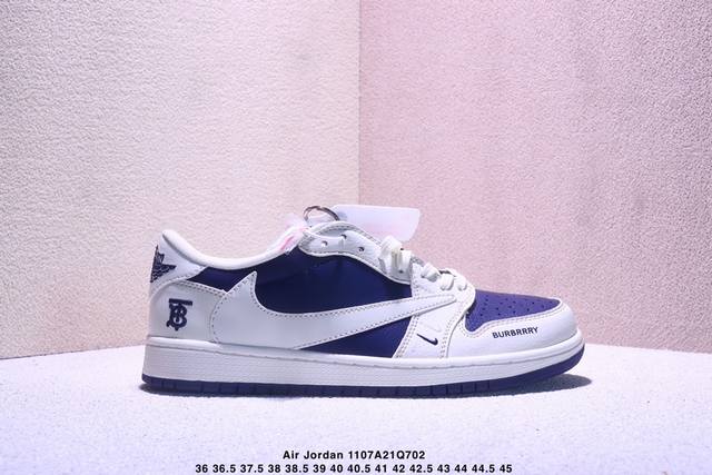 海外爆款限量发售！Nike Jordan Air Jordan 1 “巴宝莉联名 海军蓝小双勾” 高端定制 乔丹低帮休闲板鞋 大厂纯原品质出货 纯正版型 定制鞋