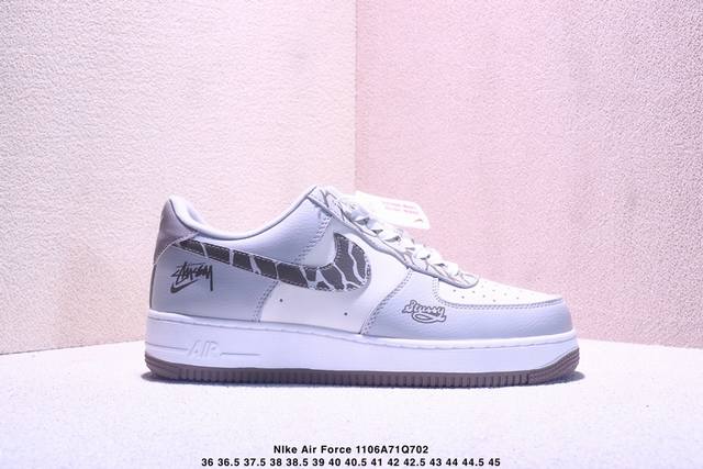 海外爆款限量发售！公司级Nike Air Force 1 '07 Low “斯图西联名 白灰裂纹勾”空军一号 高端定制 低帮 运动鞋 休闲鞋 折边针车 工艺难度