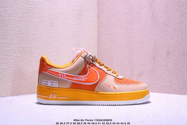 海外限量发售！公司级Nike Air Force 1 '07 Low “巴黎世家联名 活力橙”空军一号 低帮 运动鞋 休闲鞋 折边针车 工艺难度大 原楦头原纸板