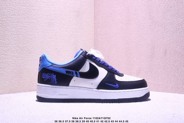 海外爆款限量发售！公司级Nike Air Force 1 '07 Low “斯图西联名 Nike白黑蓝”空军一号 高端定制 低帮 运动鞋 休闲鞋 折边针车 工艺