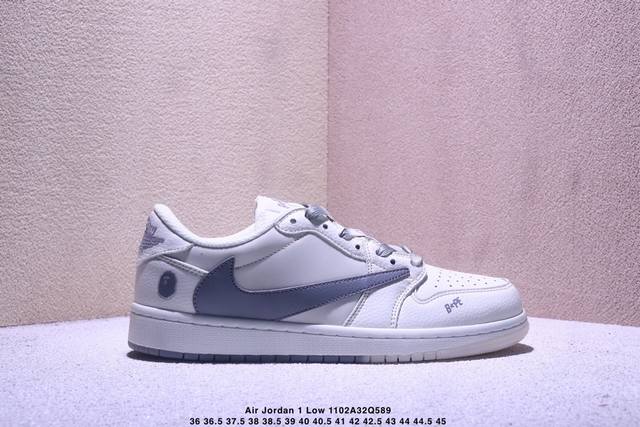 Travis Scott X Fragment Design X Jordan Air Jordan 1 Low Og Sp Bape联名 “白灰” 多方联名合