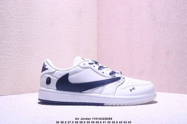 Travis Scott X Fragment Design X Jordan Air Jordan 1 Low Og Sp Bape联名 “白深蓝” 多方联名