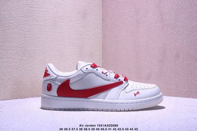 Travis Scott X Fragment Design X Jordan Air Jordan 1 Low Og Sp Bape联名 “白红” 多方联名合