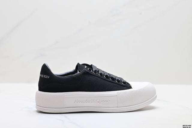 真标Alexander Mcqueen亚历山大麦昆 Deck 帆布 厚底低帮时尚板鞋 尺码:35-44 Id:Jef170-Ade