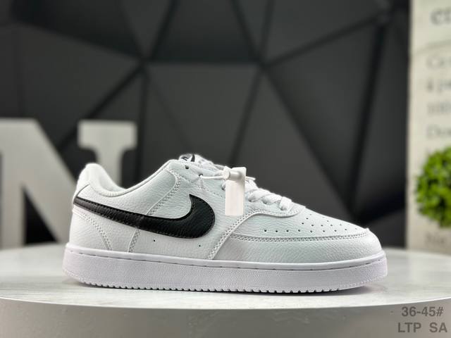 耐克 Nike Court Vision Lo 耐克 低帮 白蓝黄 鞋身以白色作为主色调，使鞋款十分百搭，同时鞋身两侧Swoosh Logo使用海军蓝打造，后跟