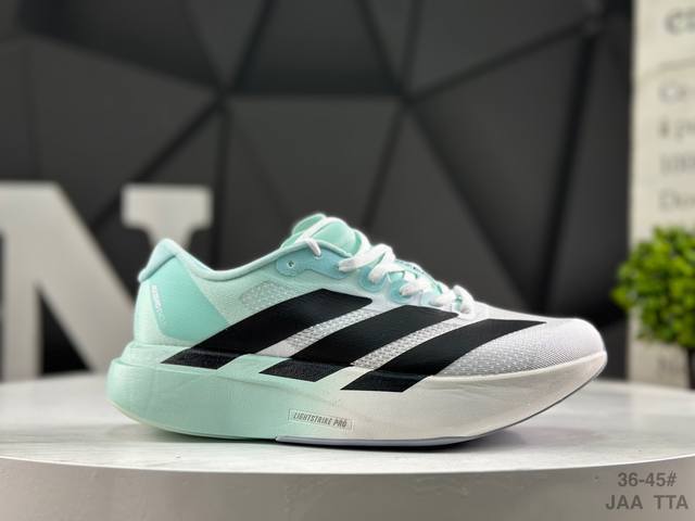 阿迪达斯 Adidas Adizero Evo Sl 阿迪超轻透气缓震跑鞋 整体外观造型与Adizero Adios pro Evo 1非常相似 中底配置方面搭