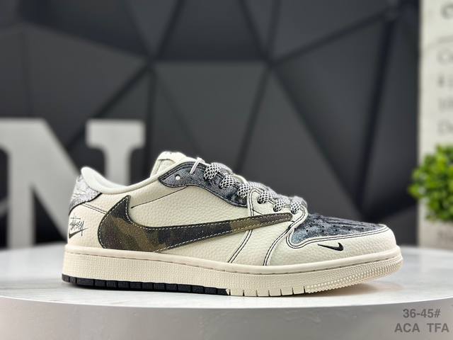 耐克 Nike Air Jordan 1 X Travis Scott Aj1倒勾 乔一倒钩 ‘Diy’定制 耐克 低帮文化篮球鞋 完美品质出货 细节如图所示