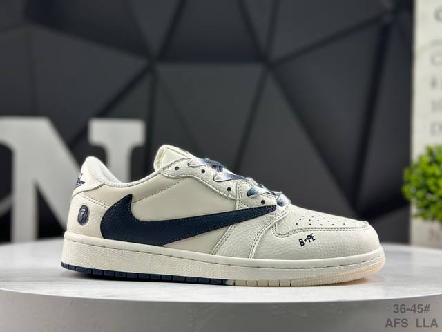 公司级带半码 耐克 Aj1倒勾Travis Scott X Air Jordan 1 ” Reverse Mocha “ Aj1乔1 Ts 联名倒钩 低帮文化篮