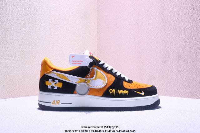 海外限量发售！公司级Nike Air Force 1 '07 Low “Off-White联名 黑橙涂鸦”空军一号 低帮 运动鞋 休闲鞋 折边针车 工艺难度大