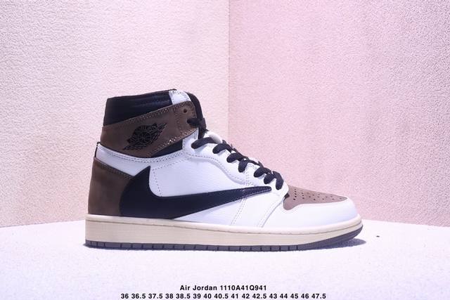Travis Scott X Jordan Air Jordan 1 经典舒适 高帮复古篮球鞋男女同款白棕Ts联名反转倒钩 货号 : Cd4487-001 尺码
