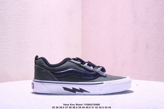 Vans闪电联名 橄榄绿面包鞋来啦！！ Vans Knu Skool Dr 橄榄绿新款闪电面包鞋男女复古秋冬舒适情侣运动滑板鞋 ～闪电设计炫酷十足，面包鞋型复古