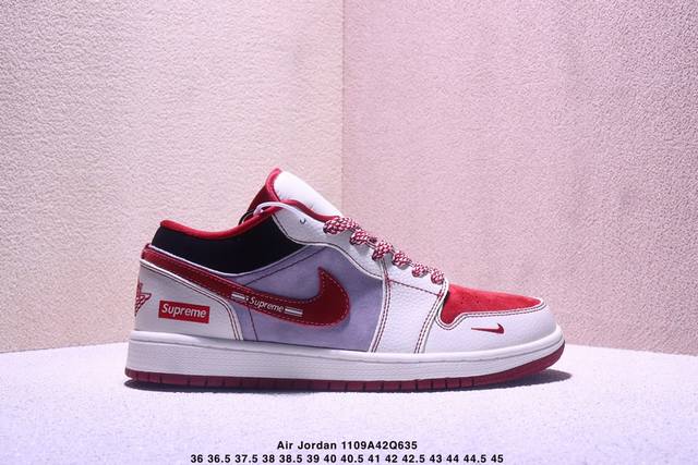 海外爆款限量发售！高端定制Air Jordan 1 Low Aj1 乔1 “Superme联名---灰红猪八”高端定制 低帮复古篮球鞋 #定制鞋盒 大厂纯原品质