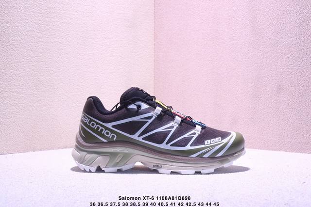 公司级Salomon萨洛蒙 Xt-6 户外越野跑鞋 鞋面采用Sensifit贴合技术 全方位贴合包裹脚型 鞋跟部鞋底牵引设计 提供强大的抓地性能 更适应野外崎岖