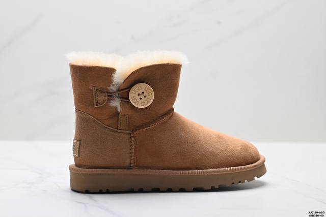 真标Ugg Mini Bailey Button Ii 欧美风经典纽扣短筒平底套筒短靴雪地靴 货号:1016422 尺码:36-40 Id:Jjd129-Azg