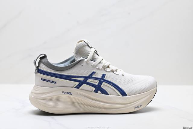公司级Asics Gel-Nimbus 27 舒适防滑耐磨低帮休闲跑步鞋 鞋底采用了轻质发泡材料 并在后跟和前掌处采用了Asics亚瑟士核心科技-Gel缓震胶
