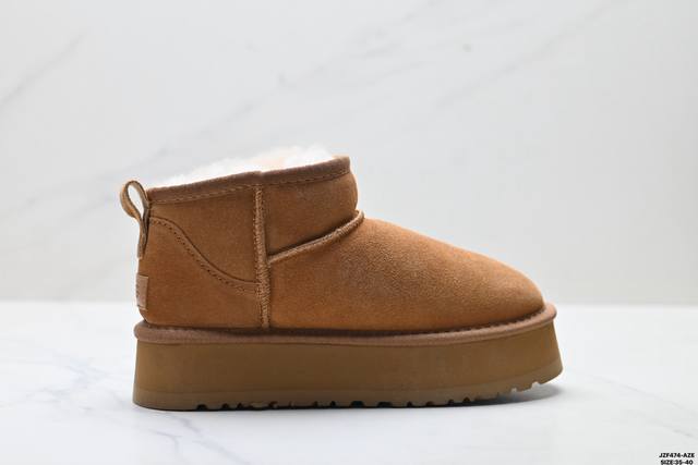 真标Ugg Classic Mini platform 麂皮 中筒保暖雪地靴 货号:10165811 尺码:35-40 Id:Jzf474-Aze