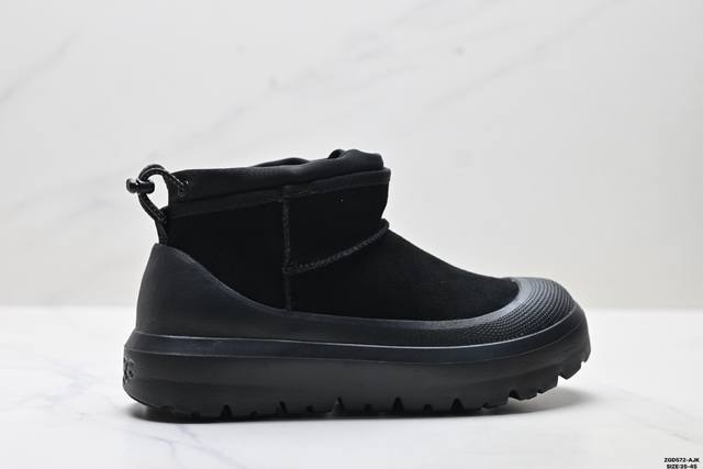 公司级Ugg Tasman Weather Hybrid织物牛皮革 时尚百搭 耐磨防水 中筒雪地靴 鞋口抽绳设计 不漏风 穿脱十分方便 高弹Modern中底 外