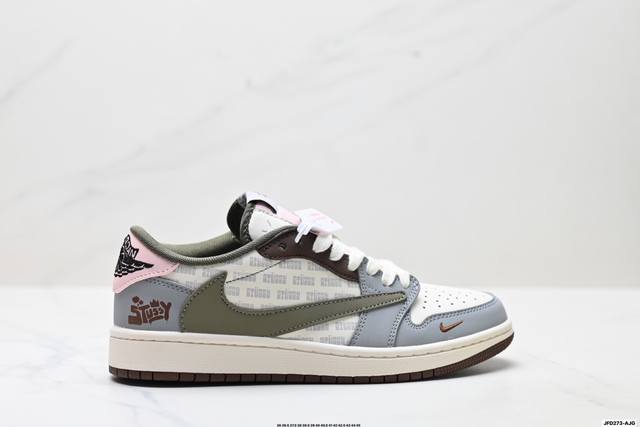 公司级Nike Air Jordan 1 X Travis Scott Aj1倒勾 乔一倒钩 ‘Diy’定制 耐克 低帮文化篮球鞋 完美品质出货 细节如图所示