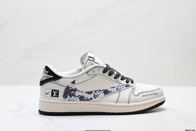 公司级Nike Air Jordan 1 X Travis Scott Aj1倒勾 乔一倒钩 ‘Diy’定制 耐克 低帮文化篮球鞋 完美品质出货 细节如图所示