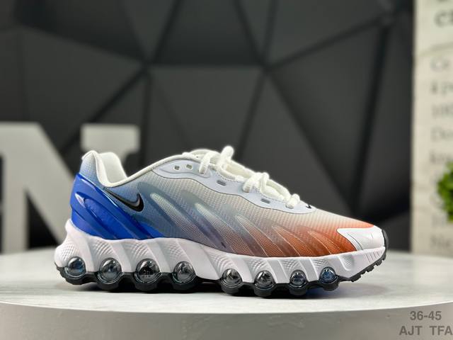 耐克 Nike Air Max Dn8 全掌气垫科技运动跑步鞋 鞋款采用醒目渐变织物和动态波浪状结构鞋面，搭配黑色中底和外底，以及迷你黑色 Swoosh 标志，