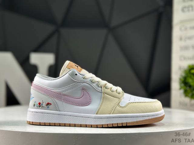 耐克 Air Jordan 1 Low 白黄紫刺绣 Aj1乔1低帮休闲板鞋 同步官方配色 市场唯一独家头层皮打造 原鞋原档案开发 原厂皮料 原档冲孔鞋头 正确满
