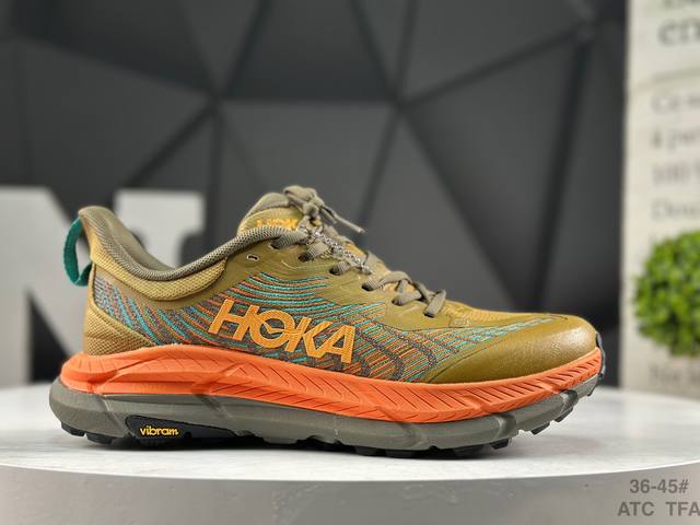 Hoka M Mafate Speed 4 轻量低帮户外越野跑鞋 轻量化材料Fresh Foam。超轻量中底全部用料过3C认证！ 滚动平衡科技减少33%能量消耗