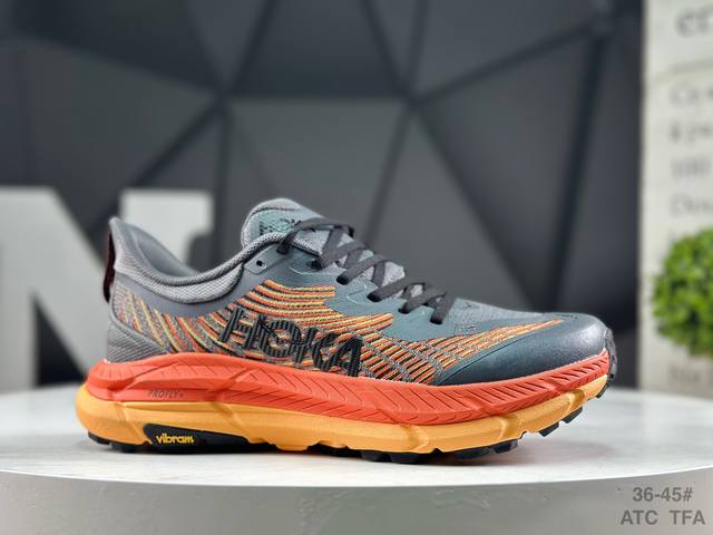 Hoka One One Mafate Speed 4 减震防滑耐磨 低帮 跑步鞋 外观时尚大气，鞋底采用耐磨的材质，细致做工，彰显品牌魅力。 鞋头防撞设计，减