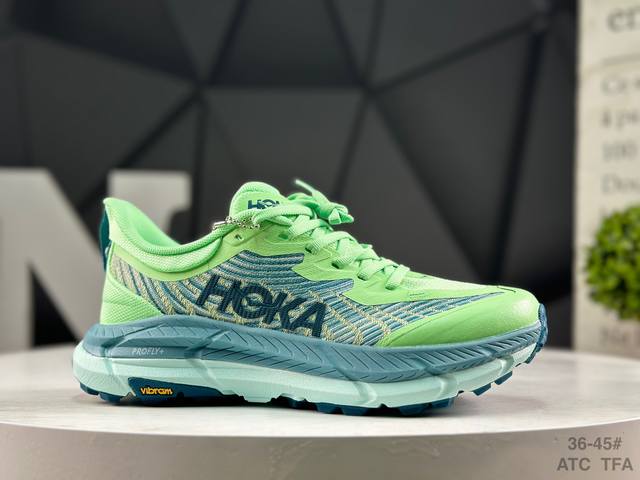 Hoka One One Mafate Speed 4 减震防滑耐磨 低帮 跑步鞋 外观时尚大气，鞋底采用耐磨的材质，细致做工，彰显品牌魅力。 鞋头防撞设计，减