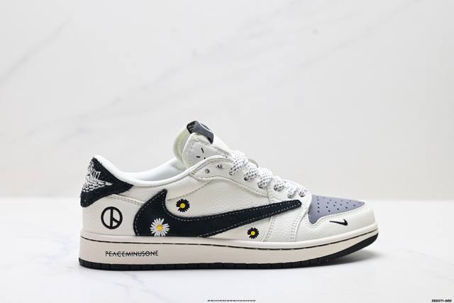 公司级Nike Air Jordan 1 X Travis Scott Aj1倒勾 乔一倒钩 ‘Diy’定制 耐克 低帮文化篮球鞋 完美品质出货 细节如图所示