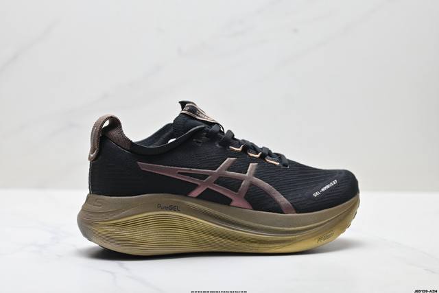 公司级Asics Gel-Nimbus 27 舒适防滑耐磨低帮休闲跑步鞋 鞋底采用了轻质发泡材料 并在后跟和前掌处采用了Asics亚瑟士核心科技-Gel缓震胶