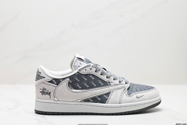 公司级Nike Air Jordan 1 X Travis Scott Aj1倒勾 乔一倒钩 ‘Diy’定制 耐克 低帮文化篮球鞋 完美品质出货 细节如图所示