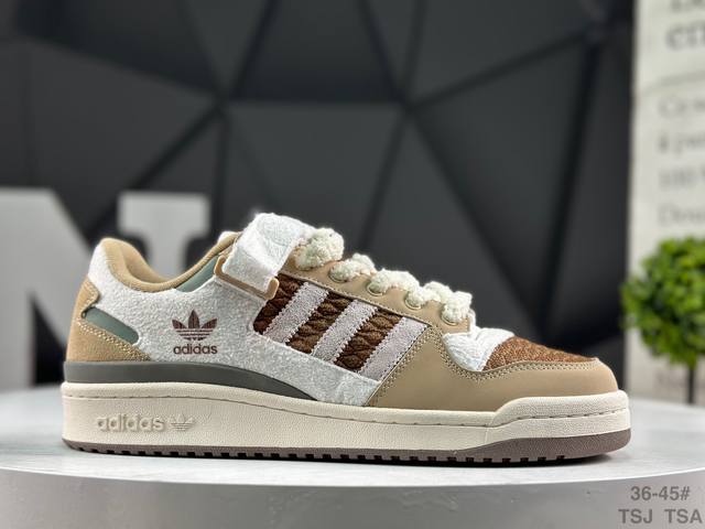 阿迪达斯 84款 魔术贴 Adidas Originals Forum 84 Low 低帮百搭潮流休闲运动板鞋。以复古篮球鞋的外形为基础，采用皮革拼接，简约百搭