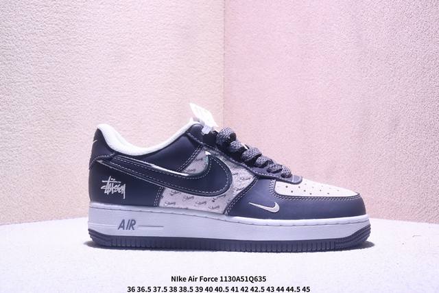 海外限量发售！公司级Nike Air Force 1 '07 Low “斯图西联名--全黑底”空军一号 低帮 运动鞋 休闲鞋 折边针车 工艺难度大 原楦头原纸板