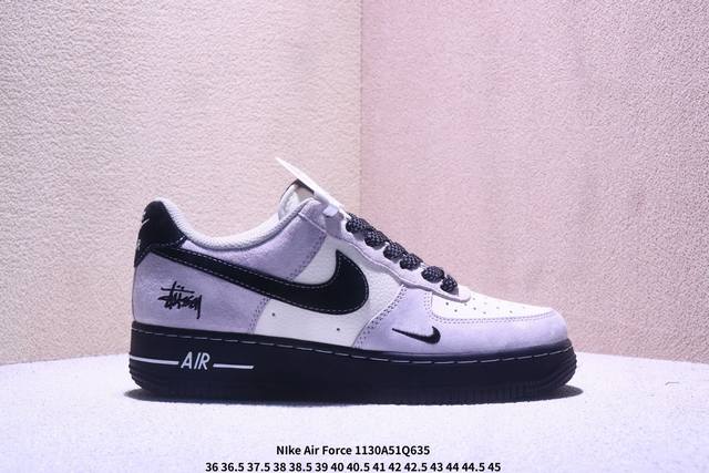 海外限量发售！公司级Nike Air Force 1 '07 Low “斯图西联名--全黑底”空军一号 低帮 运动鞋 休闲鞋 折边针车 工艺难度大 原楦头原纸板