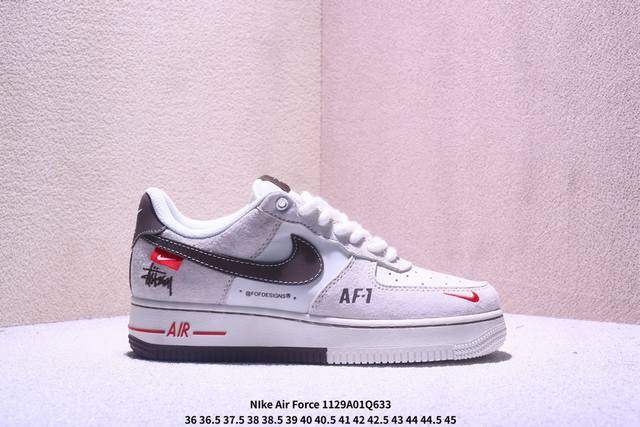 斯图西联名 黑白金典配色猪八材质加上绑带设计舒适融合，海外限量发售！公司级Nike Air Force 1 ‘07 Low 空军一号 低帮 运动鞋 休闲鞋 折边