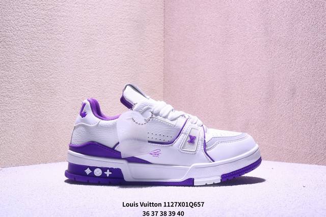 路易威登 Louis Vuitton Lv路易威登板鞋 Lv篮球鞋风格运动鞋 该鞋由艺术总监 Virgil Abloh设计 垫脚聚米微料加透气英伦网布 细节原版