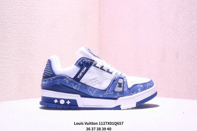 路易威登 Louis Vuitton Lv路易威登板鞋 Lv篮球鞋风格运动鞋 该鞋由艺术总监 Virgil Abloh设计 垫脚聚米微料加透气英伦网布 细节原版