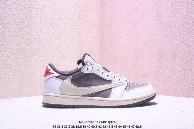 公司级Aj1倒勾Travis Scott X Air Jordan 1 ” Reverse Mocha “ Aj1乔1 Ts 闪电 联名倒钩 低帮文化篮球鞋 完