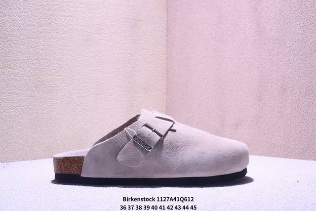 真标Birkenstock Boston Suede Shearling 勃肯 波士顿系列士低帮牛皮绒面革复古软木底包头露跟休闲鞋 尺码:35-45 Xm112