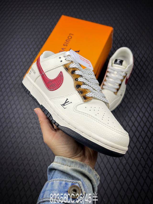 C 海外爆款限量发售！Nike Sb Dunk Low“Lv联名 暗红勾” 周年高端定制 低帮休闲板鞋 定制鞋盒 大厂纯原品质出货 超高清洁度 皮料切割干净无任