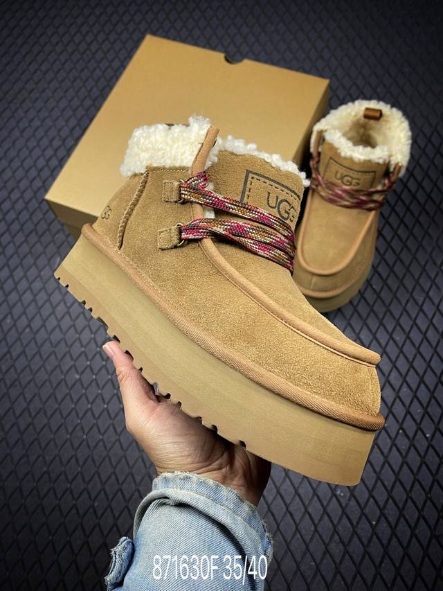 F市面顶级版本 Ugg 圆头搭扣 3.5Cm厚底 雪地靴女款 广州外贸大厂生产 鞋头到鞋垫真羊皮毛一体 独立外盒包装 芯片 带防水工艺 区别市面任何版本 独立原