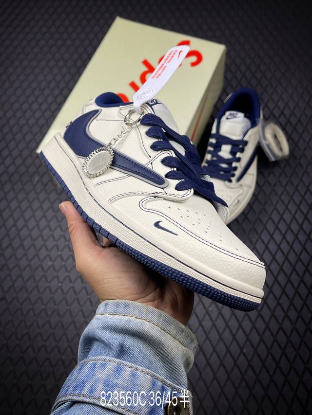 C 公司级Nike Air Jordan 1 X Travis Scott Aj1倒勾 乔一倒钩 ‘Diy’定制 耐克 低帮文化篮球鞋 完美品质出货 细节如图所