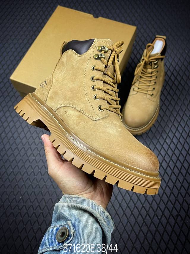 E 新货Ugg 秋冬新品 毛绒一体内里 保暖锁热 秋冬必备 户外中帮休闲马丁靴雪地靴系列 #广东大厂品质 秋冬新款 时尚潮流搭配 面料釆用意大利进口磨砂牛皮 全